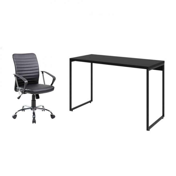 Conjunto de Mesa Studio 120 cm com Cadeira de Escritório Diretor Giratória Oslo Preta