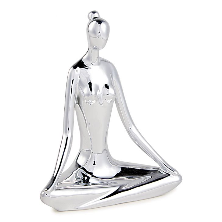 Escultura Decorativa de Yoga em Porcelana 19x15,5x7,5 Prata G39 - Gran Belo