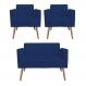 Kit 01 Namoradeira 02 Lugares e 02 Poltronas Marisa Suede Azul Marinho Pés Palito Natural D'Rossi