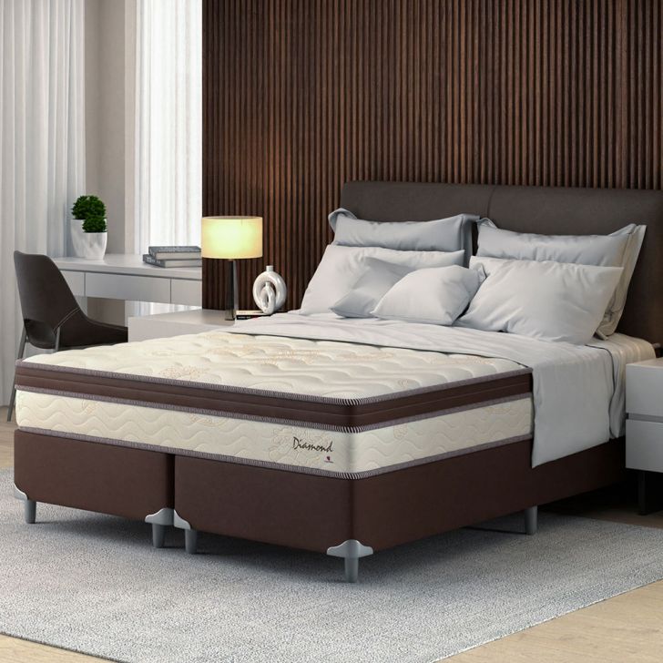 Cama Box Queen Com Colchão Diamond Euro Mr (63x158x198) Bege E Marrom