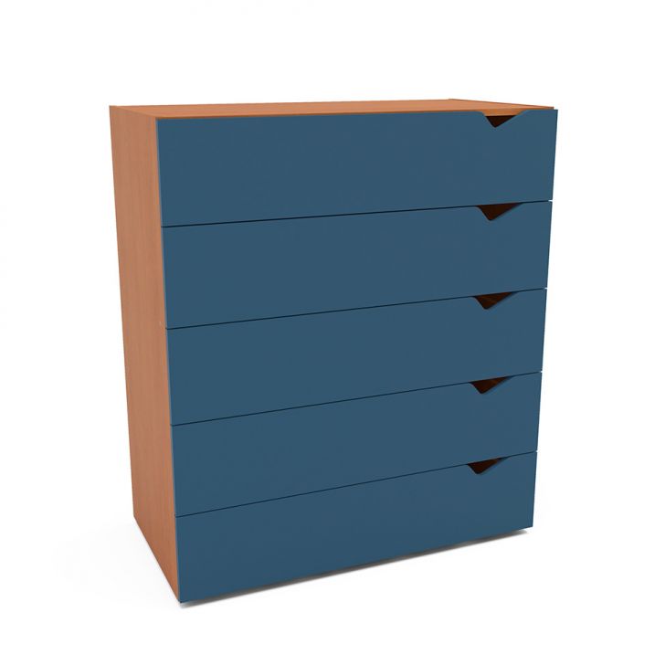 Cômoda Porto 5 Gavetas Azul e Freijó
