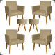 Kit 4 Poltronas Decorativas Para Sala Nina + 2 Puff Redondo Suede Nude Pé Castanho - Clique E Decore