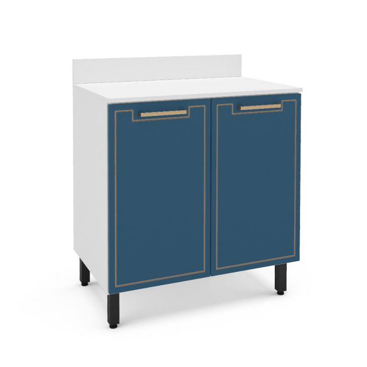Balcão De Cozinha Amara Com Tampo 2 Portas Azul E Branco