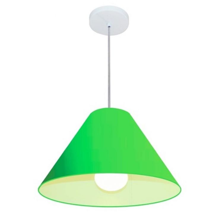 Pendente Cone Md-4078 Cúpula em Tecido 25-40x15cm Verde Limão - Bivolt