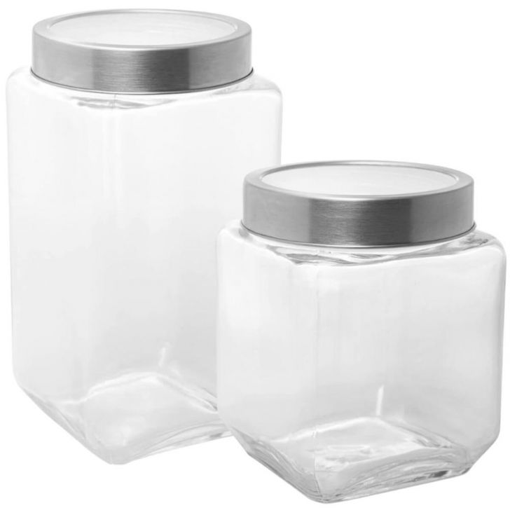 Conjunto de Potes de Vidro Gastro Lyor 1,2L e 1,7L com Tampa de Metal Prata Porta Mantimentos e Alimentos