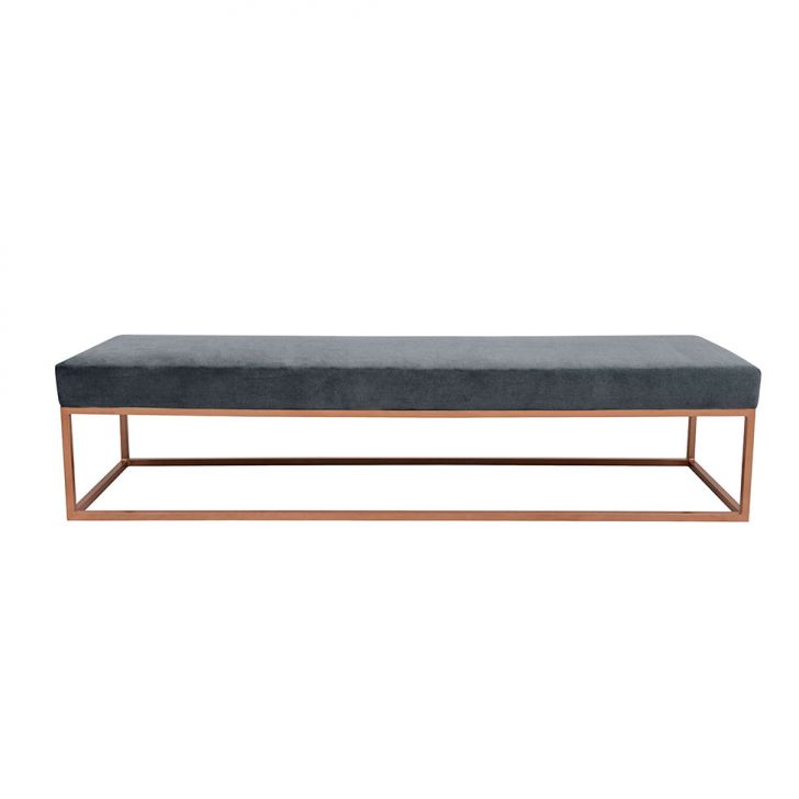 Banco | Banqueta 2 Lugares Giulia Veludo Cinza e Dourado 100 cm