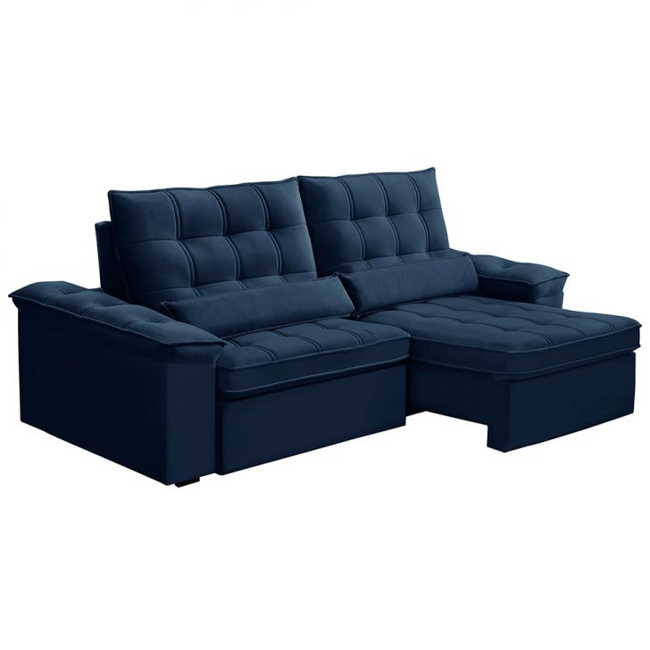 Image of Sofá 4 Lugares Retrátil E Reclinável Firenze Veludo Azul PLA-FE691UP37EBAMOB