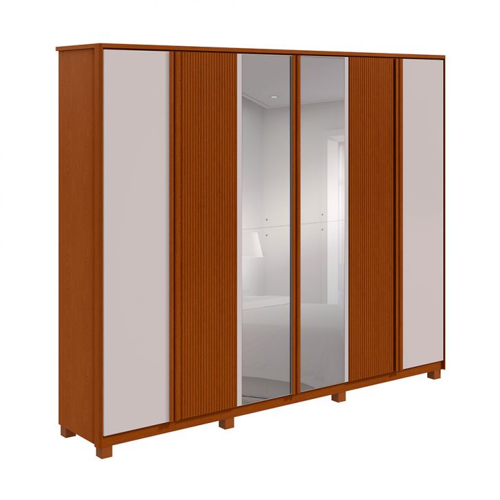 Image of Guarda-roupa Casal Com Espelho Ollie Com Pés 6 Portas 6 Gavetas Frassino E Off White PLA-MO895CL37FJUMOB