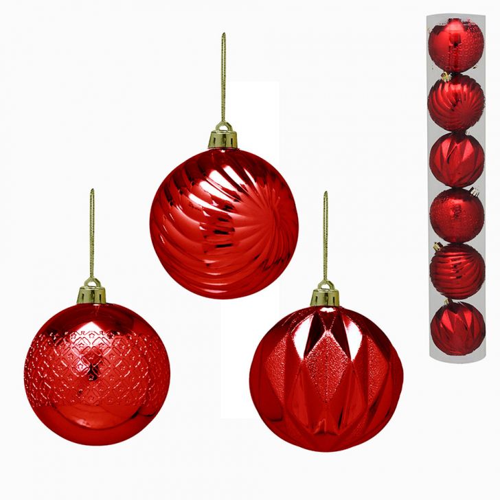 Kit com 6 Bolas Decorativas para Árvore de Natal Espressione Christmas I Vermelho 9x8 cm