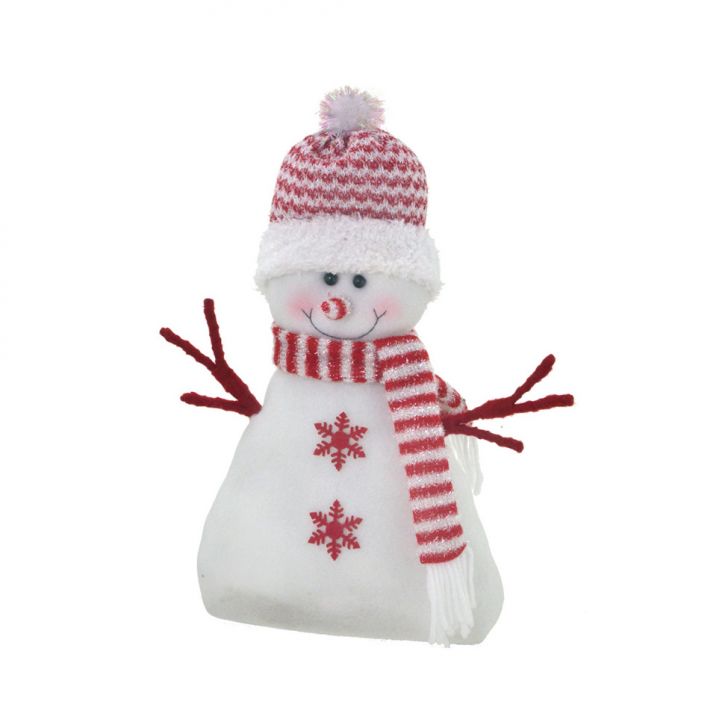 Enfeite Natalino Espressione Boneco de Neve Branco e Vermelho 33 cm