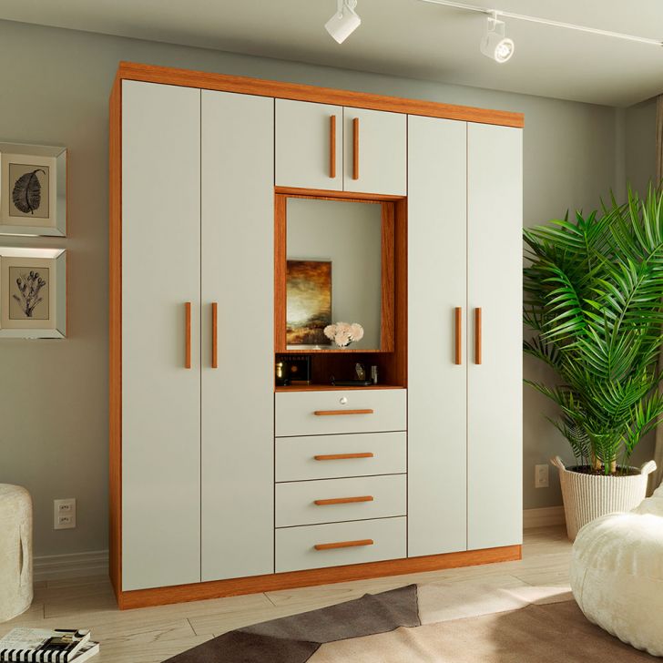 Guarda-roupa Casal Com Espelho Advantage 7 Portas 4 Gavetas Freijó Wood E Off White