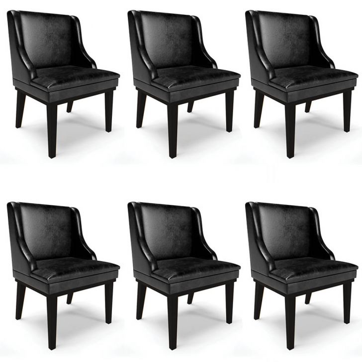 Kit 6 Cadeiras Estofadas Base Fixa de Madeira Preto Lia Sintético Premium Preto - Ibiza
