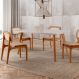 Conjunto de Mesa de Jantar Retangular com Tampo de Vidro Off White Prada e 4 Cadeiras Prada Premium Linho Palha e Imbuia