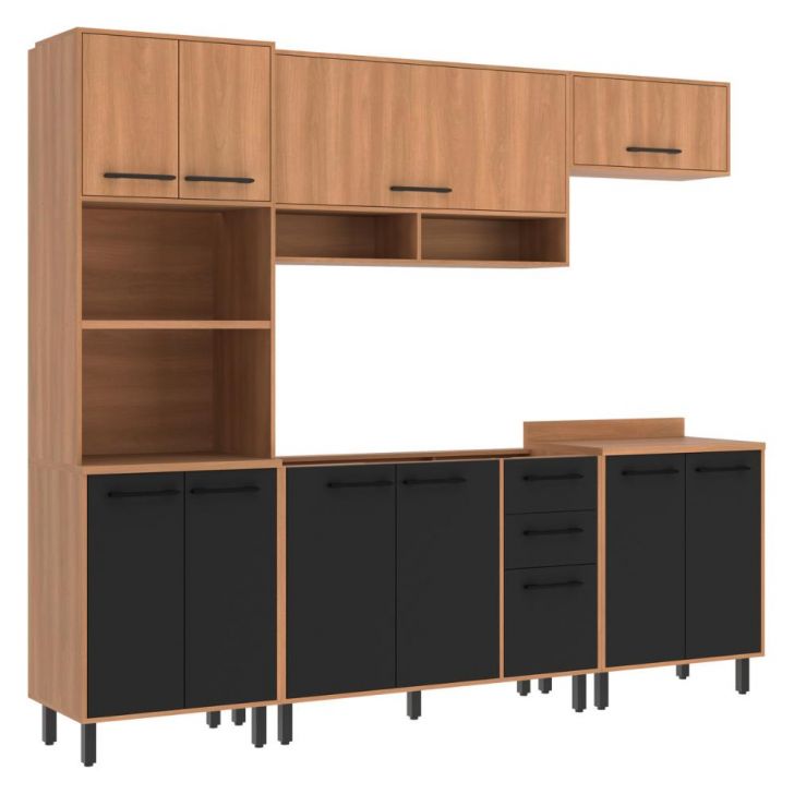 Cozinha Completa Modulada 5 Peças com Gabinete para Pia Havana Multimóveis CR20317 Rovere/Grafite