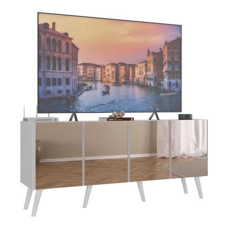 Rack TV até 50 Polegadas 4 Portas Retrô com Espelhos Multimóveis MP1082 Branco