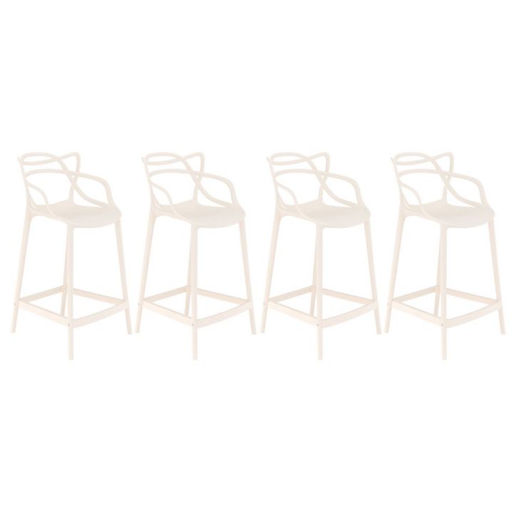 Kit 4 banquetas médias bancada cozinha Masters Allegra 66 cm Creme