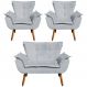 Conjunto 2 Poltronas e 1 Namoradeira Pés Palito Charger Suede Cinza G19 - Gran Belo