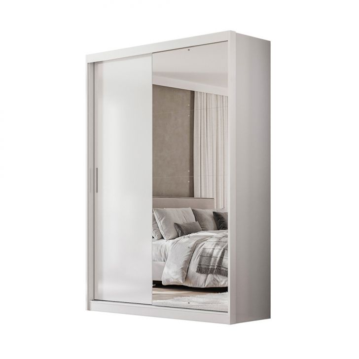 Guarda-roupa Solteiro Com Espelho Riva Flex 2 Portas 4 Gavetas Branco E Amêndola