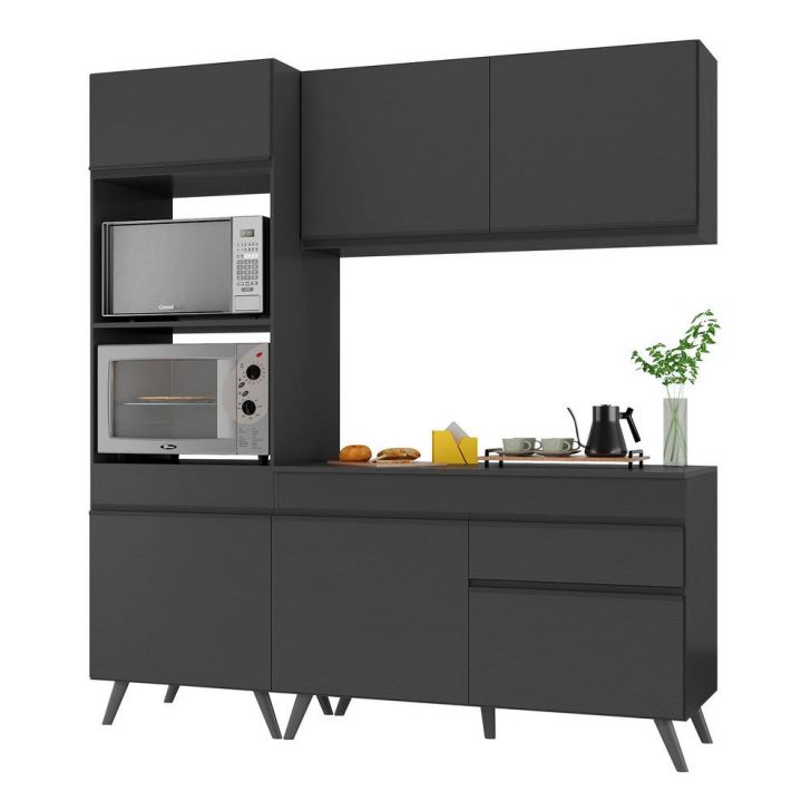 Armário de Cozinha Compacta 182cm Veneza Multimóveis V3694 Preto