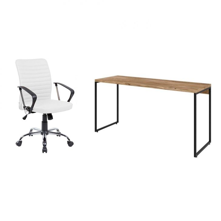 Conjunto de Mesa Studio Carvalho 150 cm com Cadeira de Escritório Diretor Giratória Oslo Branca