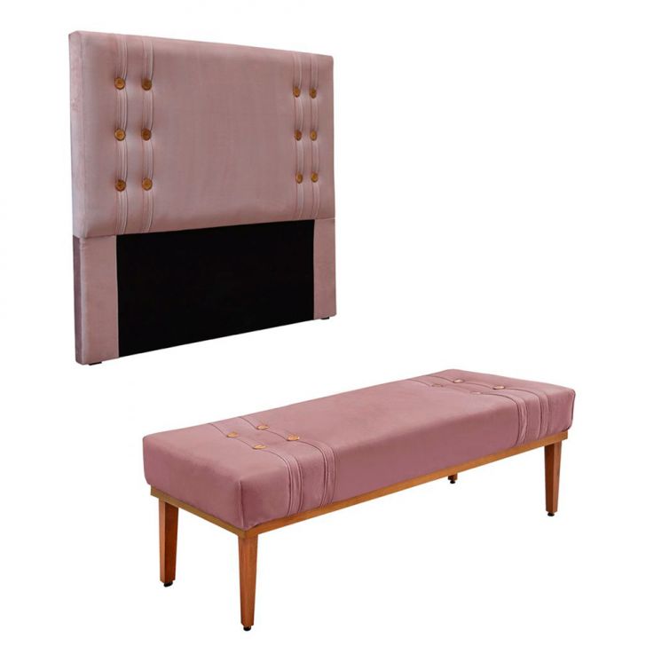 Conjunto de Cabeceira Queen com Recamier Gênova Veludo Lilás