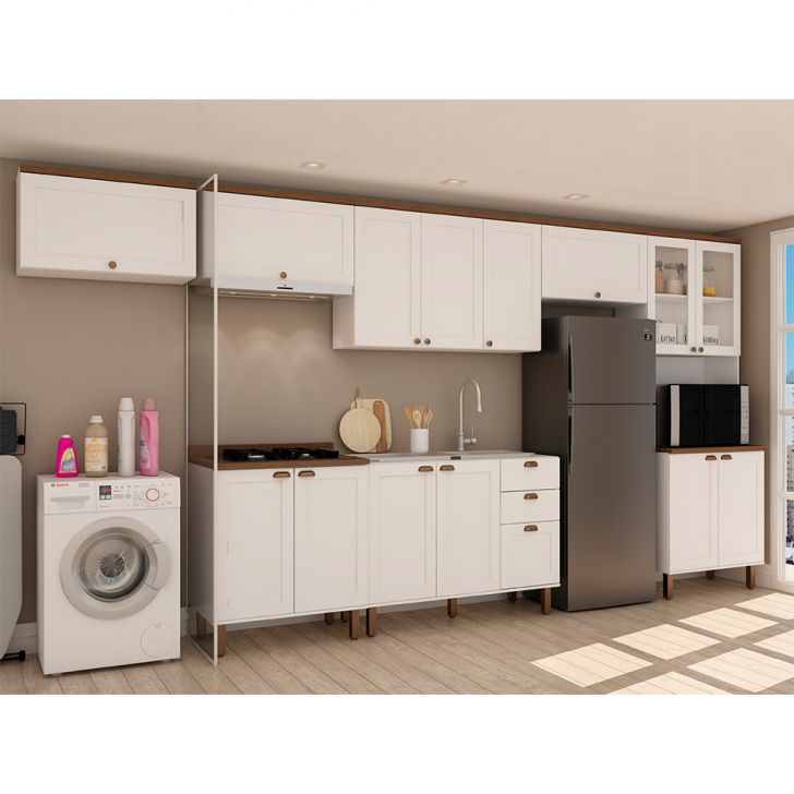 Image of Cozinha Compacta Iluminata 14 Portas 3 Gavetas Branco E Ébano PLA-MO895CL27HZOMOB