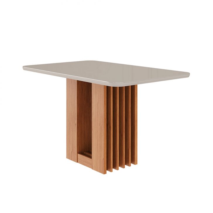 Mesa de Jantar Retangular com Tampo de Vidro Ariela Off White e Cinamomo 130 cm