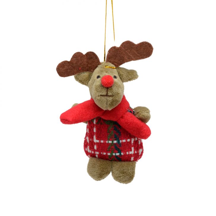 Enfeite Natalino para Árvore Espressione Rena com Casaco Marrom e Vermelho 11 cm