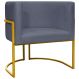 Poltrona Decorativa Para Sala Recepção Manicure Escritório Luna Suede Cinza Base de Ferro Dourado