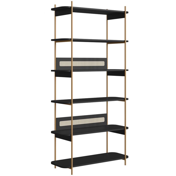 Estante Livreiro Multiuso 6 Prateleiras Industrial Indy A03 Nero Dourado - Lyam Decor