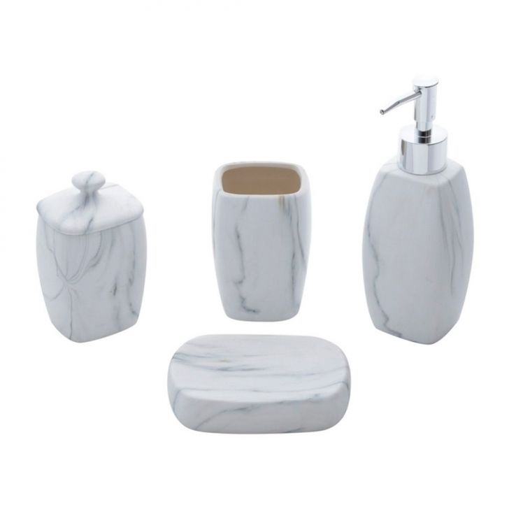Kit De Banheiro Com 4 Peças Marmorizado Cinza