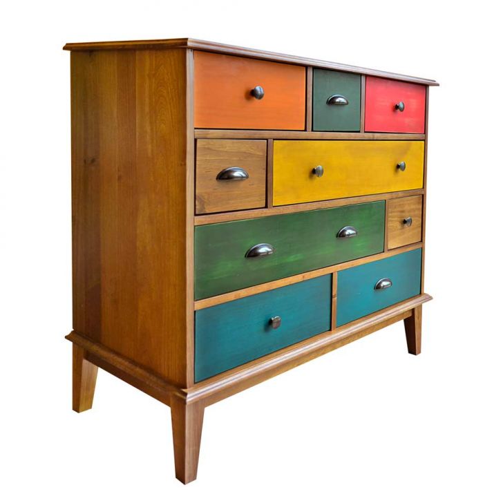 Cômoda Colors 9 Gavetas Castanho e Colorido