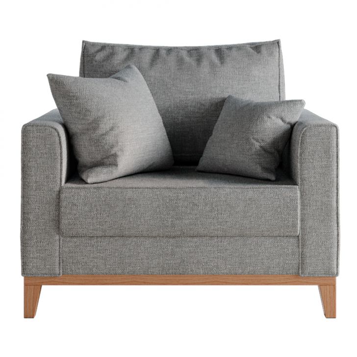 Poltrona Beny Pés E Base Em Madeira Linho Cotton Cinza