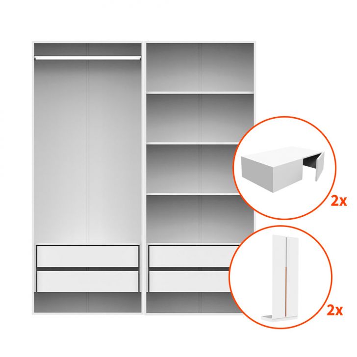 Guarda-roupa Modulado Com Maleiros, Cabideiro E Prateleiras New Tuyo 8 Portas Articuladas 4 Gavetas Branco 180 Cm