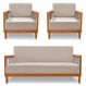 Kit 2 Poltronas e Sofá Living 2 Lugares Marilia 1,60m Linho Areia Base em Madeira Castanho - Pallazio