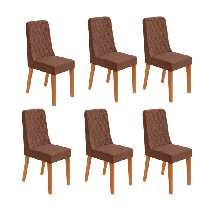 Conjunto com 6 Cadeiras Luar Revestimento Sintético Avelã e Amêndoa
