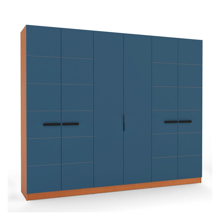 Guarda-roupa Casal Lisboa 6 Portas 4 Gavetas Freijó E Azul