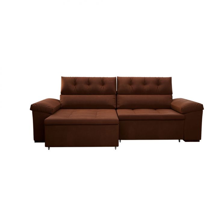 Image of Sofá 4 Lugares Retrátil E Reclinável Herzog Veludo Marrom 260 Cm PLA-MO173UP27IXWMOB