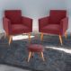 Conjunto Poltronas e Puff Anari Veludo Vinho