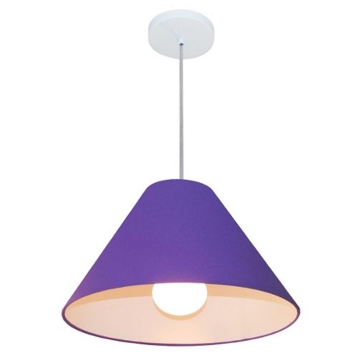 Pendente Cone Md-4078 Cúpula em Tecido 25-40x15cm Roxo - Bivolt