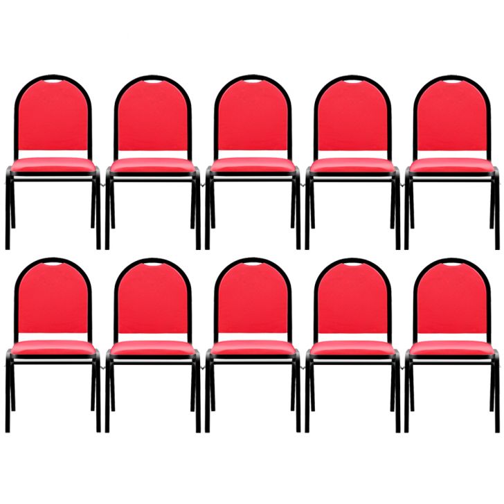 Kit 10 Cadeiras Hoteleiras Auditório Empilhável Sintético M23 Vermelho - Mpozenato