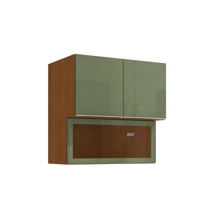 Armário Aéreo com Vidro Vibra 3 Portas Canela e Verde Pistache 80 cm