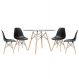 Mesa redonda Eames com tampo de vidro 120 cm + 4 cadeiras Eiffel DSW Preto