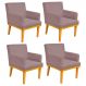 Kit 04 Poltronas Decorativa Para Sala de Estar Base Mel Beatriz W01 Suede Rosê - Lyam Decor