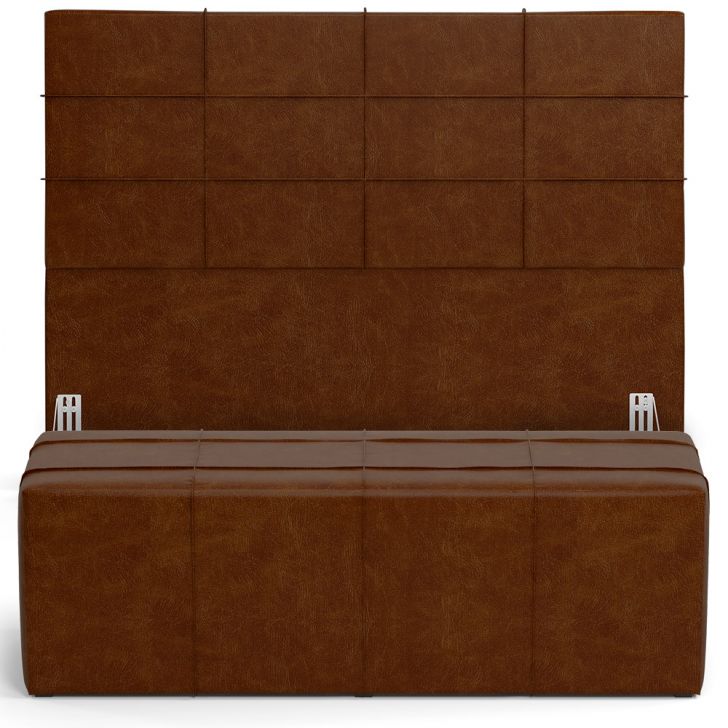Kit Cabeceira Cama Box Casal 140cm com Calçadeira Roma W01 Couríssimo Marrom - Lyam