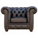 Poltrona Sala de Estar Chesterfield com Pés Madeira Couro Preto - Gran Belo