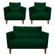 Kit Sofá Retrô Namoradeira 2 Lugares e 02 Poltronas Livia Suede Verde - D'Rossi