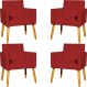 Kit 4 Poltronas Decorativas Para Sala, Manicure, Quarto, Nina Suede Bordô Pé Castanho - Clique E Decore