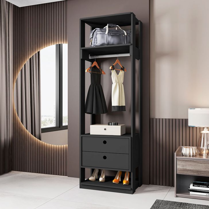 Guarda-roupa Closet Titan 2 Gavetas Preto