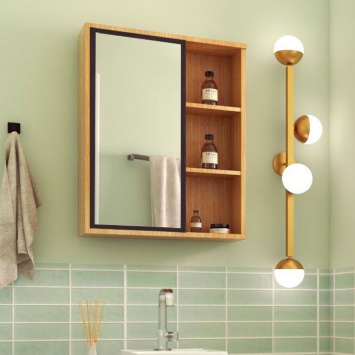 Armário de Banheiro com Espelho Eduarda 1 PT Mel e Grafite